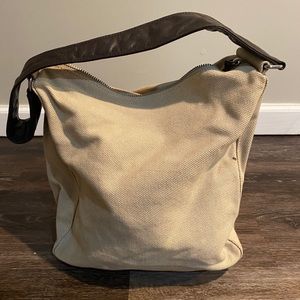 canvas and leather wide strap bag